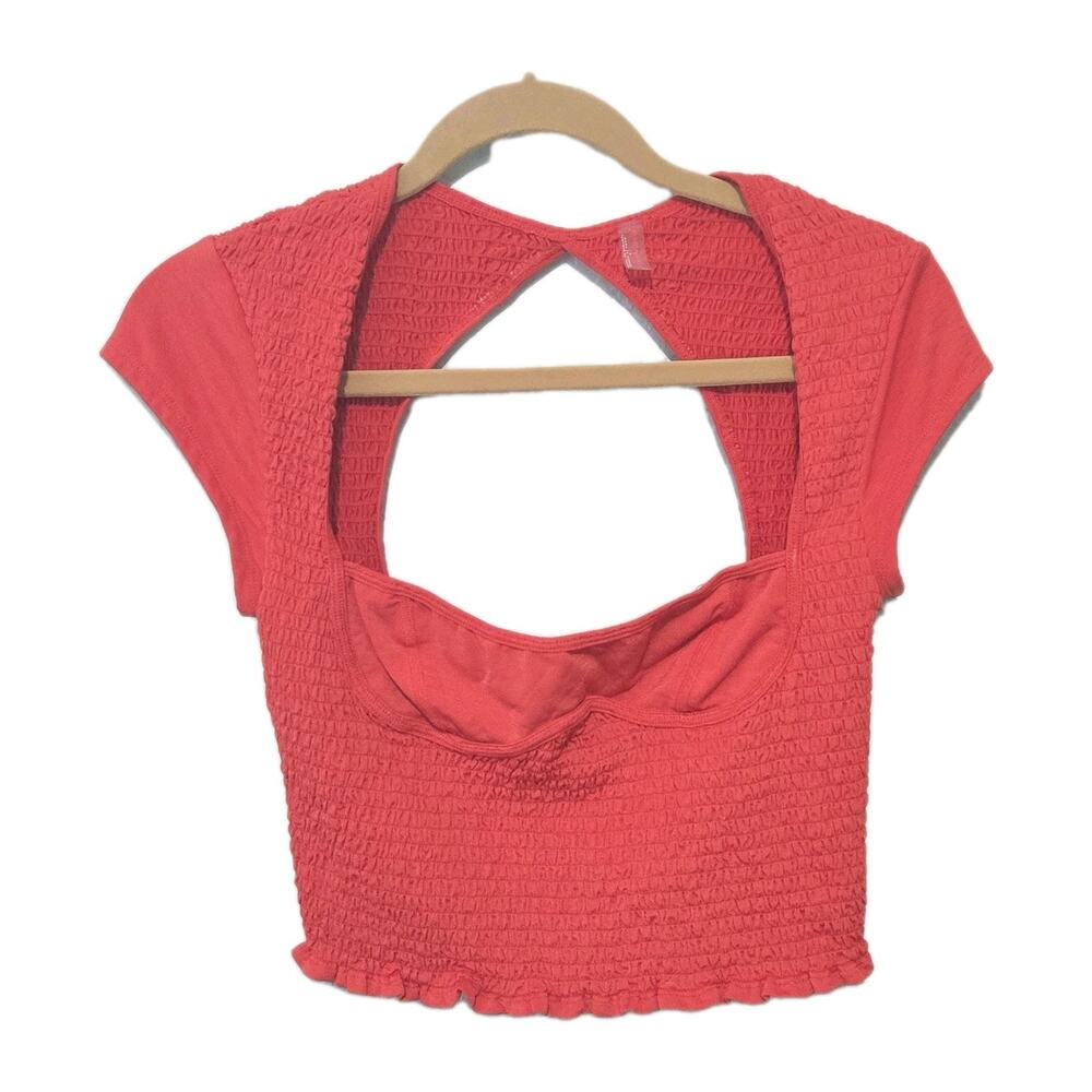 Free People Movement Smocked Crop Top Sz L Orange/Red Boho Chic Athleisure